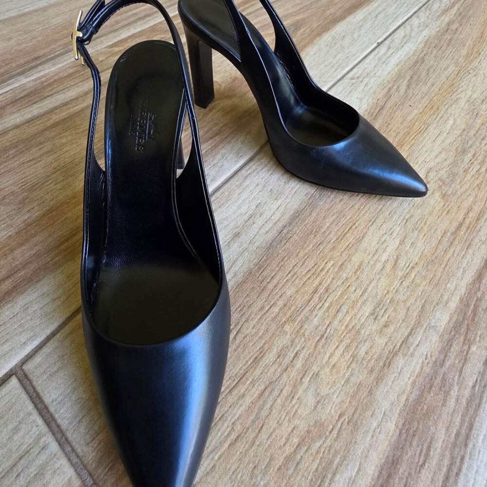 Hermes H Logo Black Leather Slingback Shoes Eur. 35 & Box - Picture 3 of 16